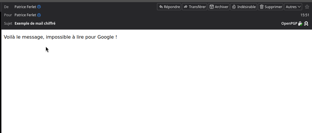 Message déchiffré dans Thunderbird