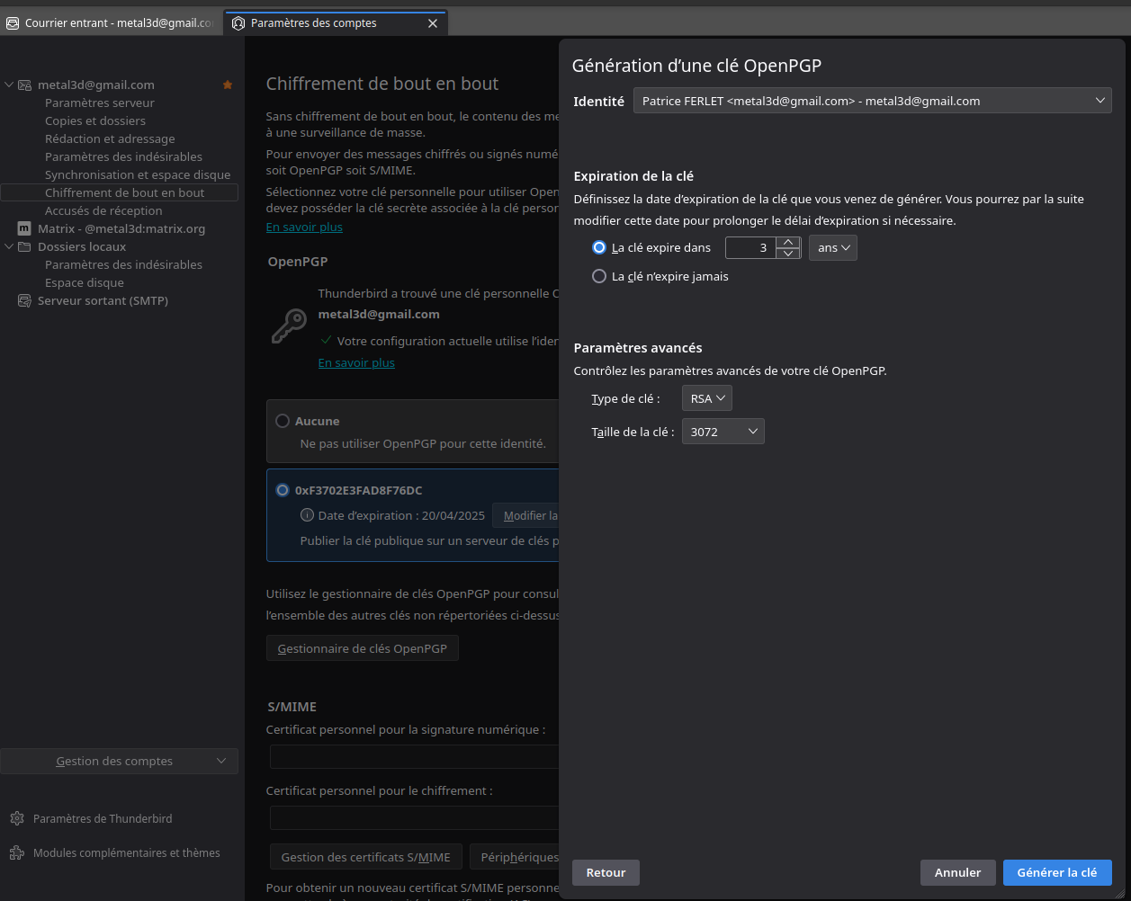 La configuration GPG dans Thunderbird